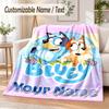 Custom Text Flannel Blanket Bluey Print Warm Cozy Blanket Home Sofa Bedding