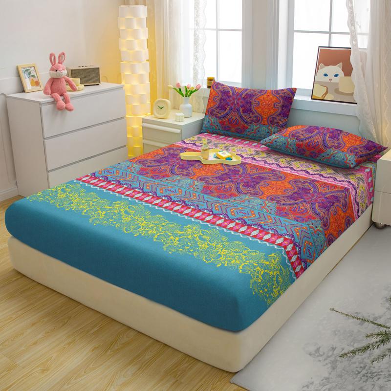 Set Lenzuolo Sotto con Angoli Semplice Moderno, 3 Pezzi, Fantasia Bohemia, Opaco, Set Copriletto Stampato per Camera da Letto, Biancheria da Letto