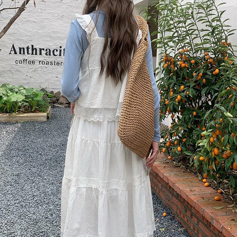 Summer Holiday Women's Straw Woven Shoulder Bags Large Capacity Female Seaside Beach Tote Bag Casual Portable Travel Handbags