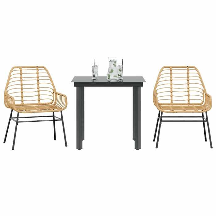 VidaXL 3pcs Garden Dining Set Brown Wicker Glass 3334541