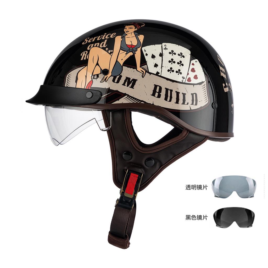 Helmet Men's Motorcycle Pedal Half Helmet Four Seasons Universal Lenses Transparent Women's Helmet Electric Vehicle Riding