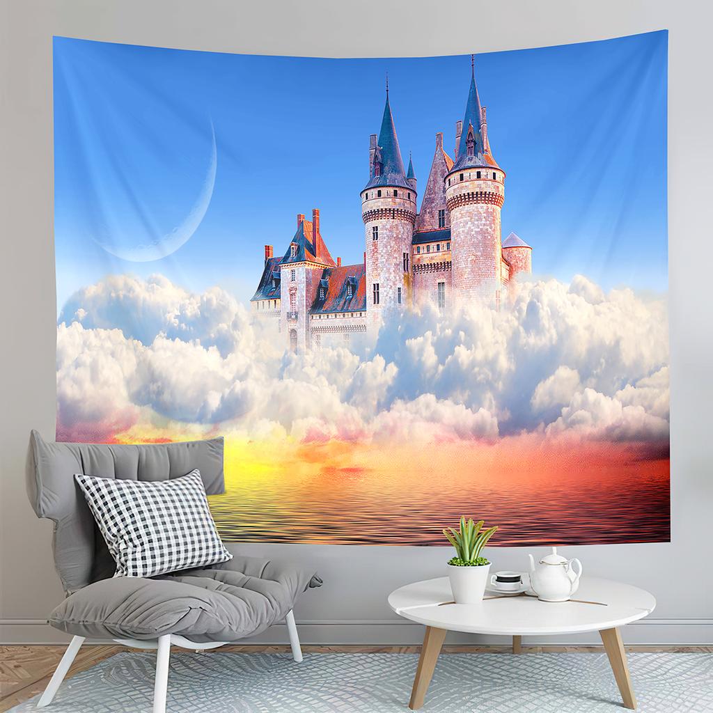 Cartoon Castle Tapestry Fairy Tale World Castle Tapestry Gifts for Kids Girls Boys Bedroom Home Living Room Wall Art Tapestries