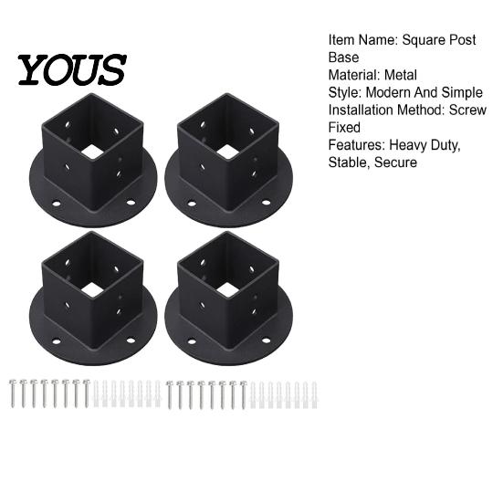 Wood Post Support 2" x Square Base, Heavy Duty Floor Flange Deck Fence Repair Bracket for 2 Inch Post, Railing, Porch Handrails, Mailbox Railing Mount