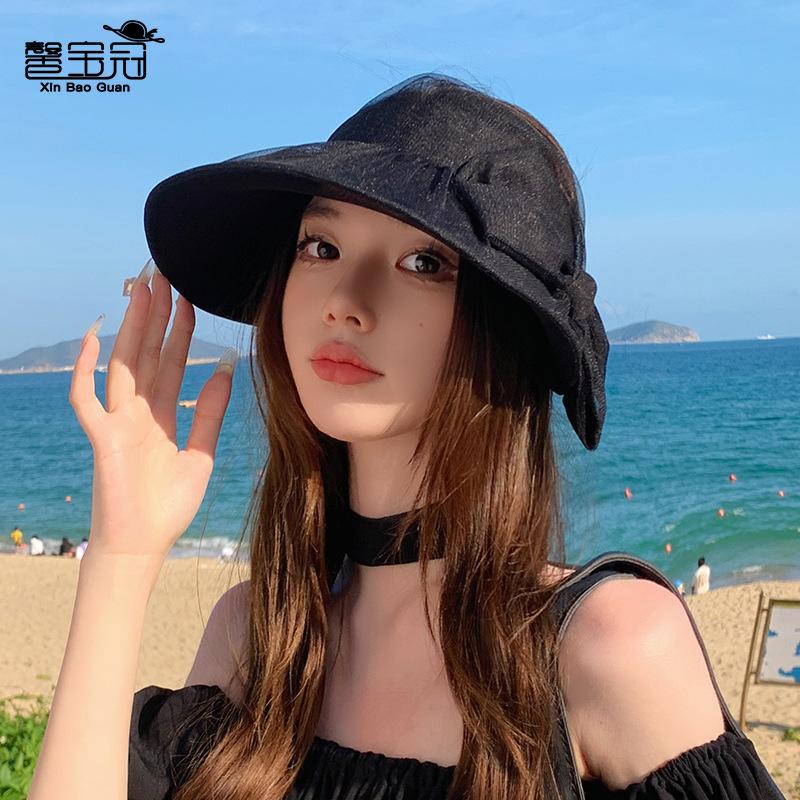 8512 Summer Tulle Bow Empty Top Hat Versatile Fashion Sunshade Sunscreen Hat Show Face Small Hat Female Tide
