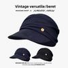 Minimalistisches Goldlabel Dekoratives Falten-Design Lässiges Sonnenschutz-Barett für Damen Frühling Sommer