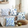 Elegant Blue Floral Cushion Cover Silky Short Plush Invisible Zipper Dustproof Sofa Pillow Case for Home Decor