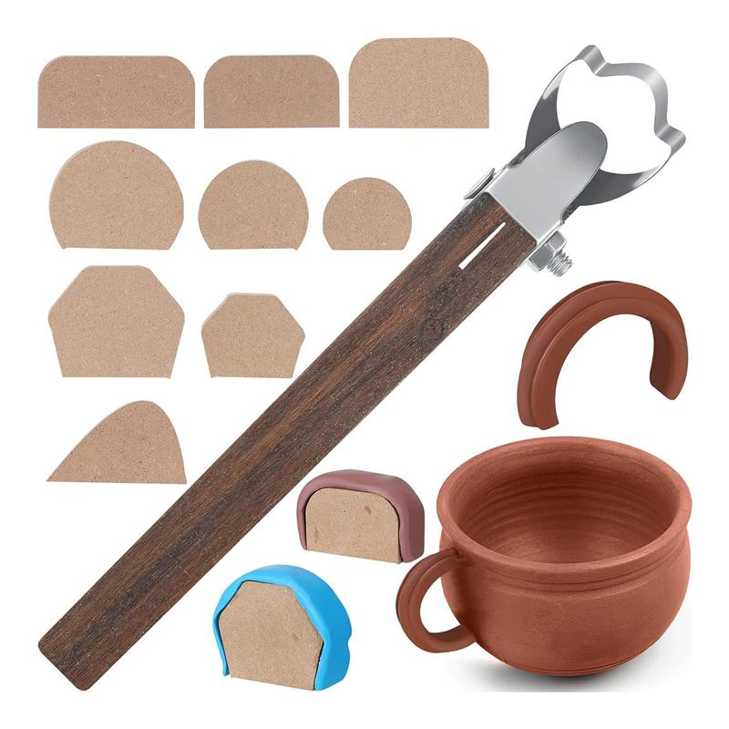 AEE2-Ferramenta para Fazer Alças de Cerâmica Com 9 Peças de Molde para Alça de Caneca Ferramentas Ajustáveis para Argila Cerâmica Ferramentas de Acabamento para Cerâmica