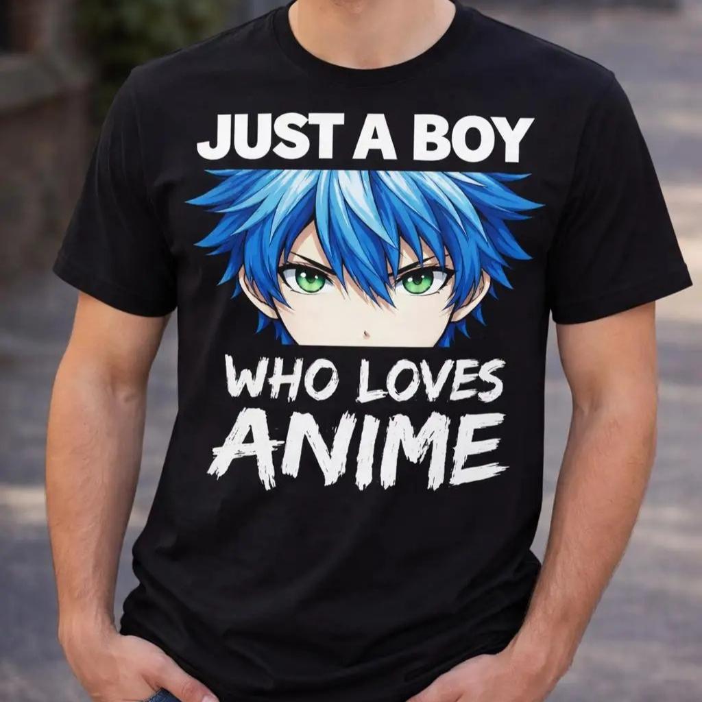 2026 Summer Hot Selling Just A Boy Who Loves Anime T-shirt _ Graphic T-shirt, Men's Round Neck Short Sleeved T-shirt