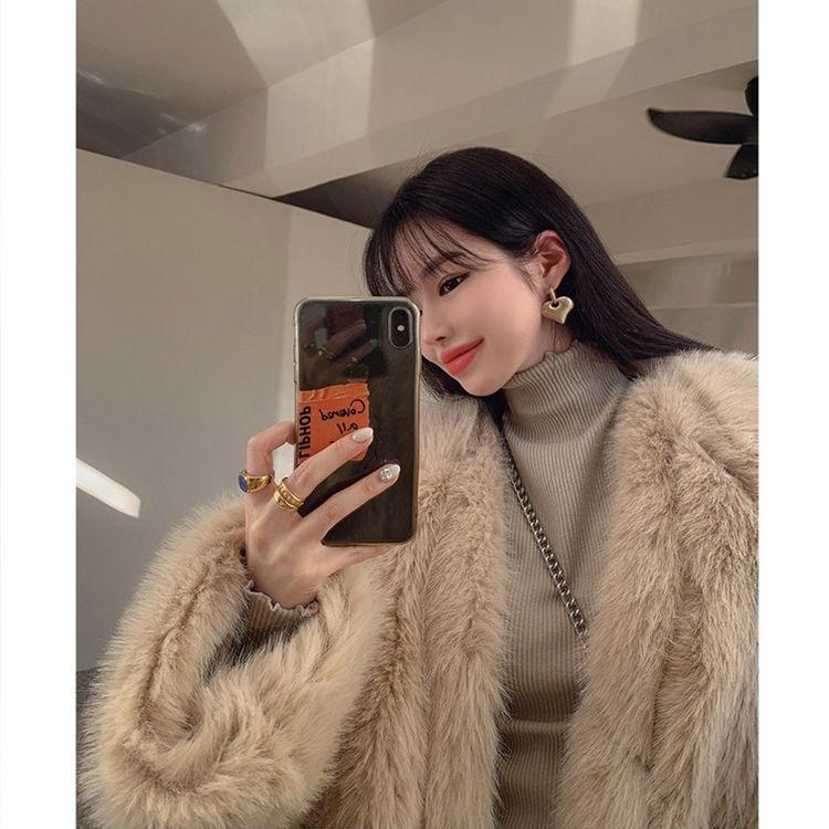 New winter imitation fox fur jacket, suit collar medium and long women's fashion loose suit collar coat
