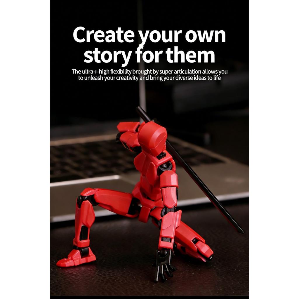DUMMY 13 Articulated Mobile Robot Toy, 3D Printed with Magnets, Manual Assembly, Red Color