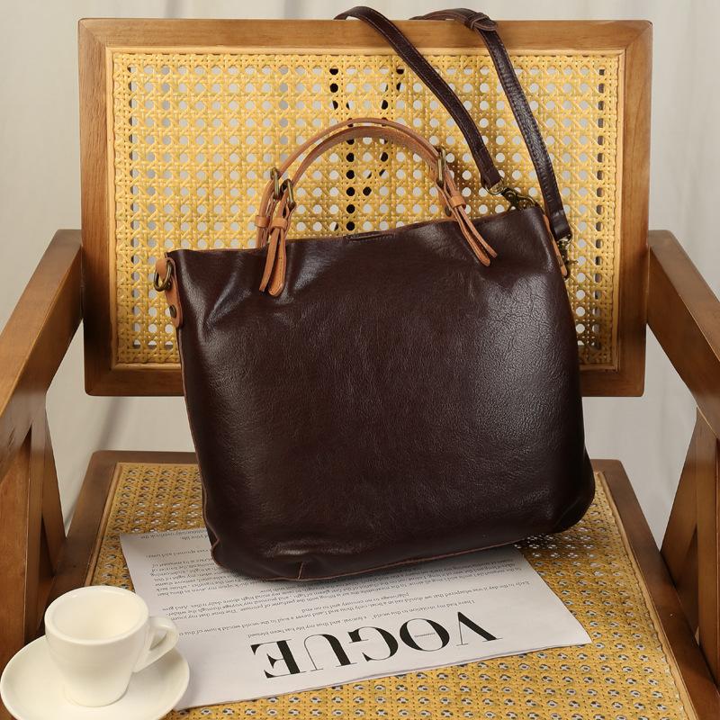 

Johnature Высококачественная сумка-тоут из натуральной кожи большой вместимости, простая сумка-тоут из мягкой коровьей кожи, универсальные сумки через плечо кофейный