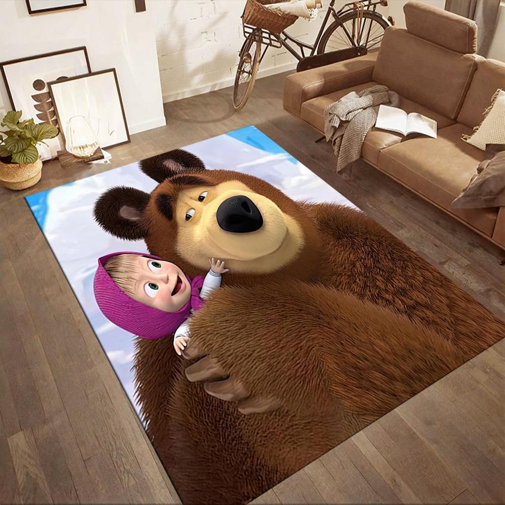 Masha Bear Floor Rug Office Rug Suitable for Outdoor Living Rooms Playrooms Balcony Anti-slip Rug Anime Office Decor