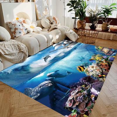 Großer Doppel-Szenen Ozean Teppich Strand Sonnenuntergang und Unterwasserwelt Wohnzimmer Schlafzimmer Einzigartige Deko Teppich Heimdekoration Matte
