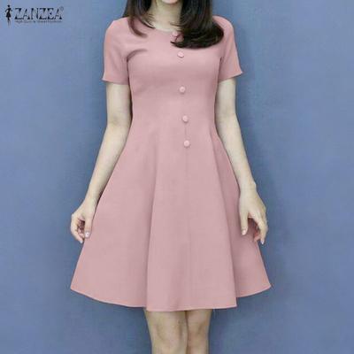 Women Casual Round Neck Summer Short Sleeve Dress