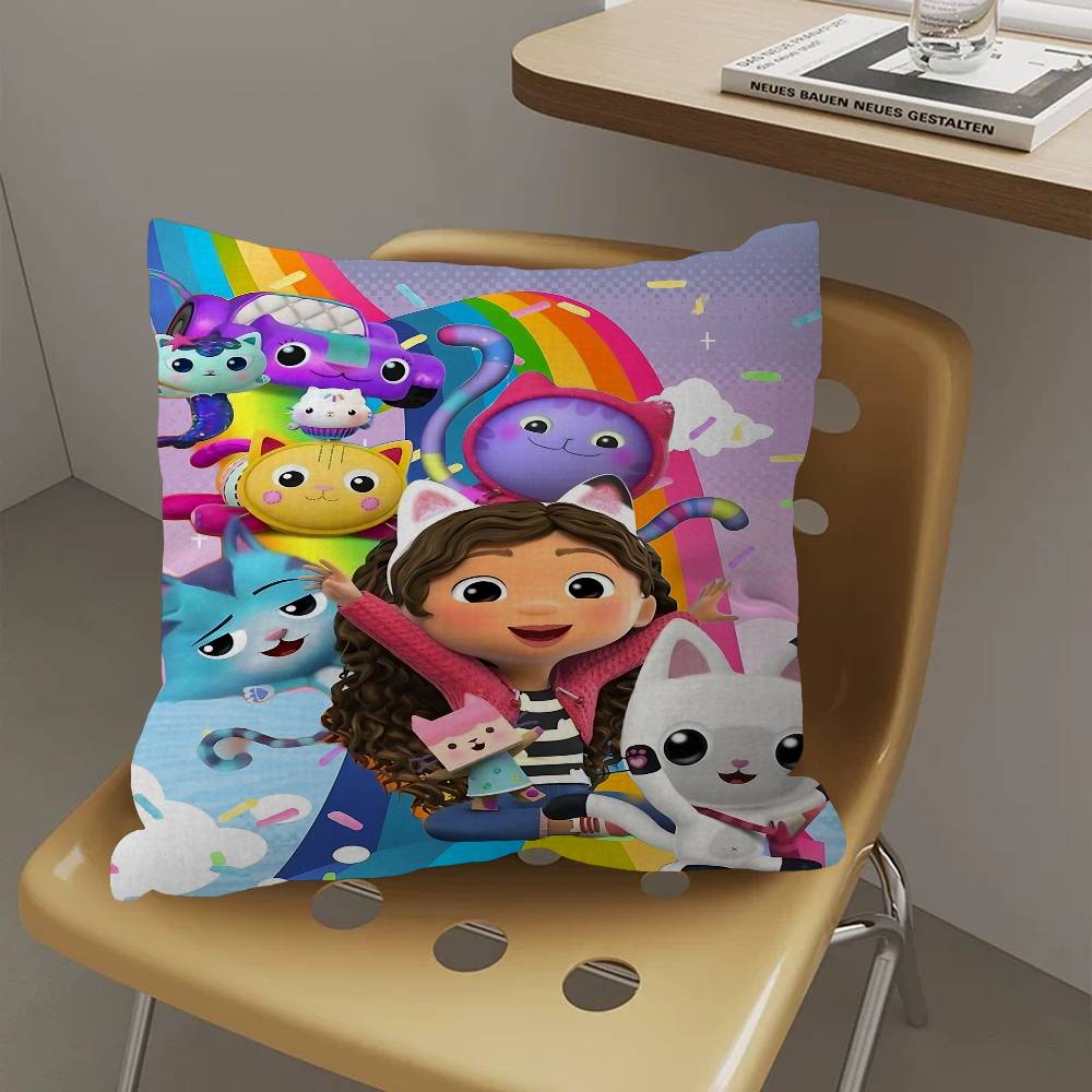 K-Kids G-Gabbys D-Dollhouse Pillow Covers Cartoon Sofa Decorative Home Double-sided Printing Short Plush Cute Cushion Cover