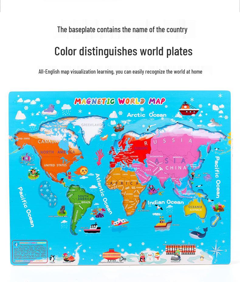 Cross-Border Children's Educational World Map Wooden Puzzle for Early Learning