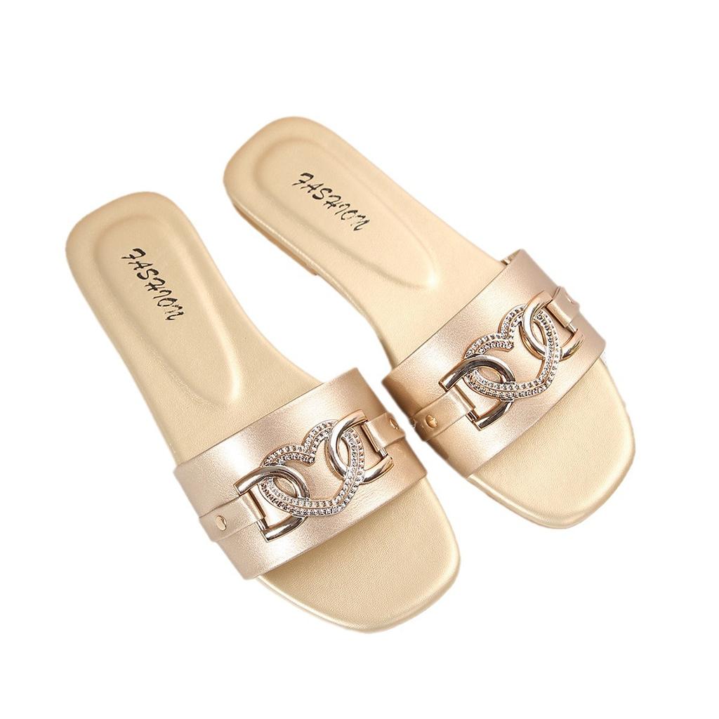 Sandales Sexy pour Femmes Été Bout Carré Plage Plates Strass Dames Défilé de Mode Confortables Chaussures Légères Sandalias Femininas