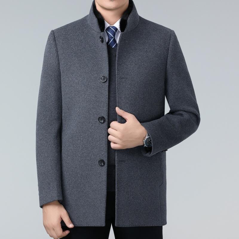 

Двустороннее кашемировое пальто для мужчин, зимнее, куртка средней длины со съемным пуховиком, воротник-стойка, шерстяной верх 195