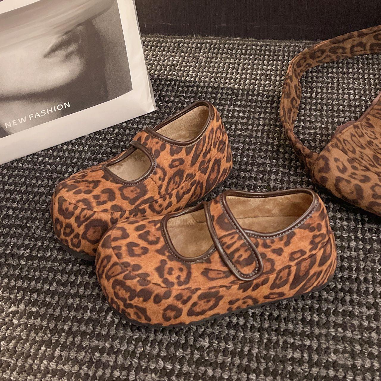 

Флисовые теплые одинарные туфли сумка голова пушистые тапочки модные осенне-зимние на плоской подошве на одном педале ленивые уродливые милые туфли Мэри Джейн 40 леопардовый