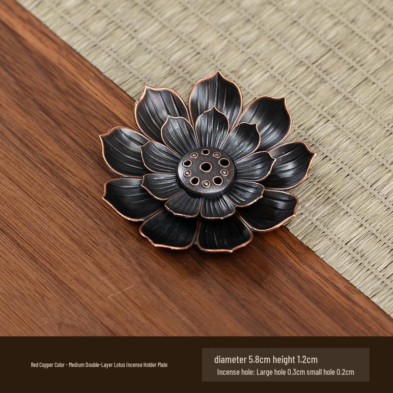 Antique Double-Layer Lotus Incense Holder for Tea Ceremony and Buddha Incense, Multi-Porous Sandalwood Line Burner.