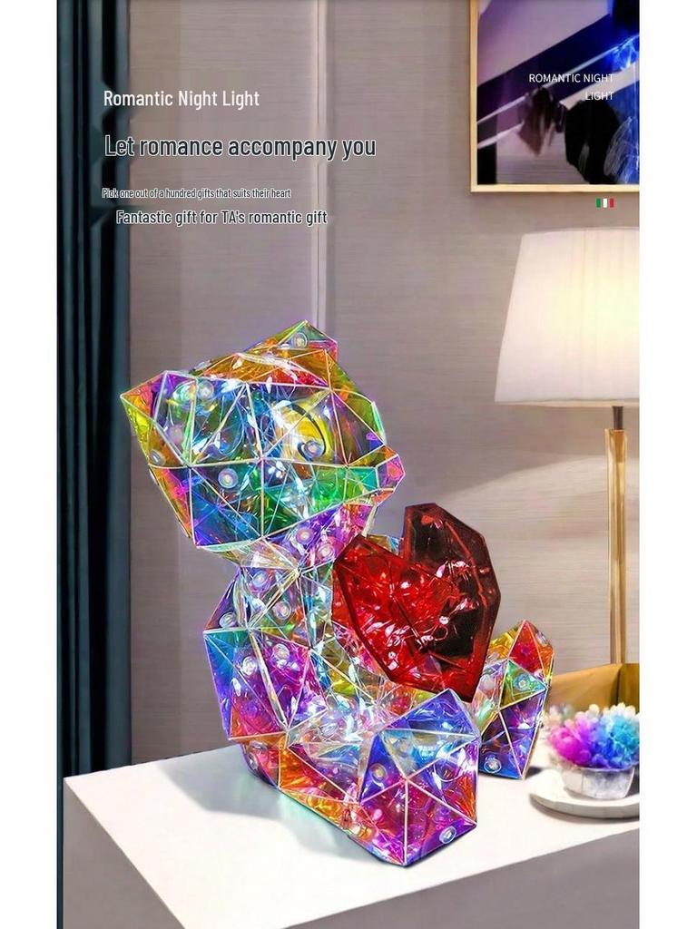 Iridescent Heart Light-Up Bear: Valentine's & Birthday Gift Souvenir 520 Qixi Ornament