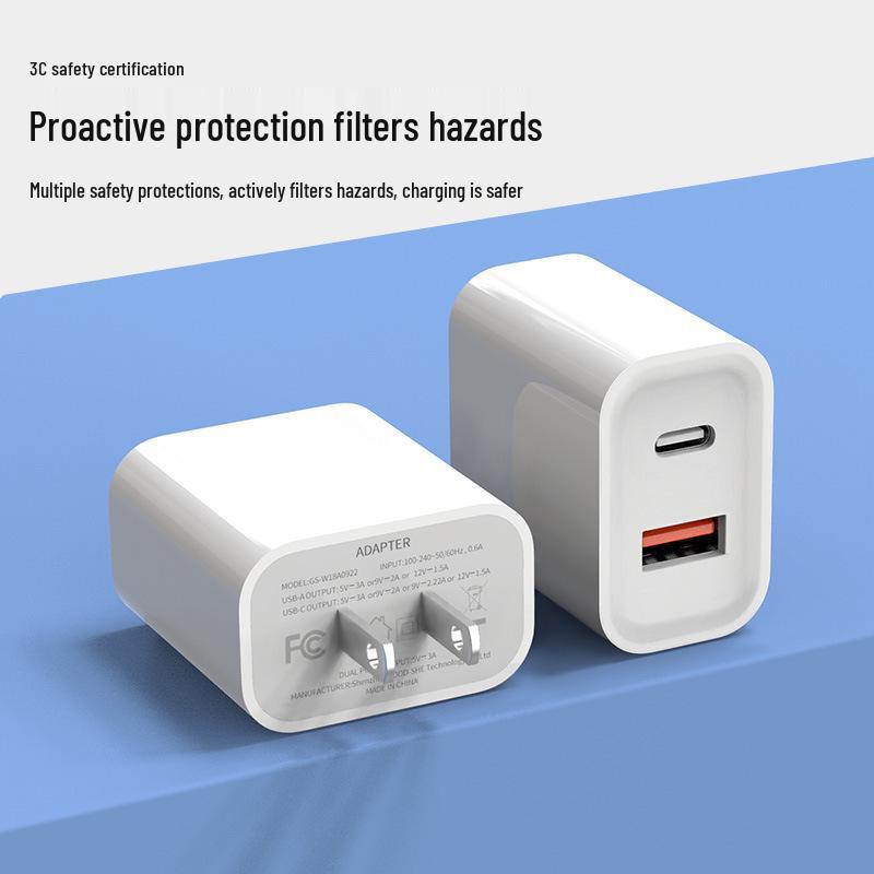 20W Dual Port PD Charger: Fast USB-C & USB-A Compatible with Apple Devices