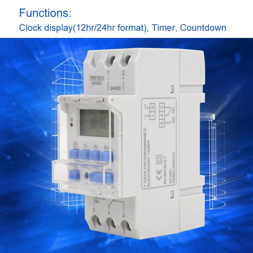 TM919A 3 24V DC 16A LCD 7 Days Programmable Digital Timer Switches