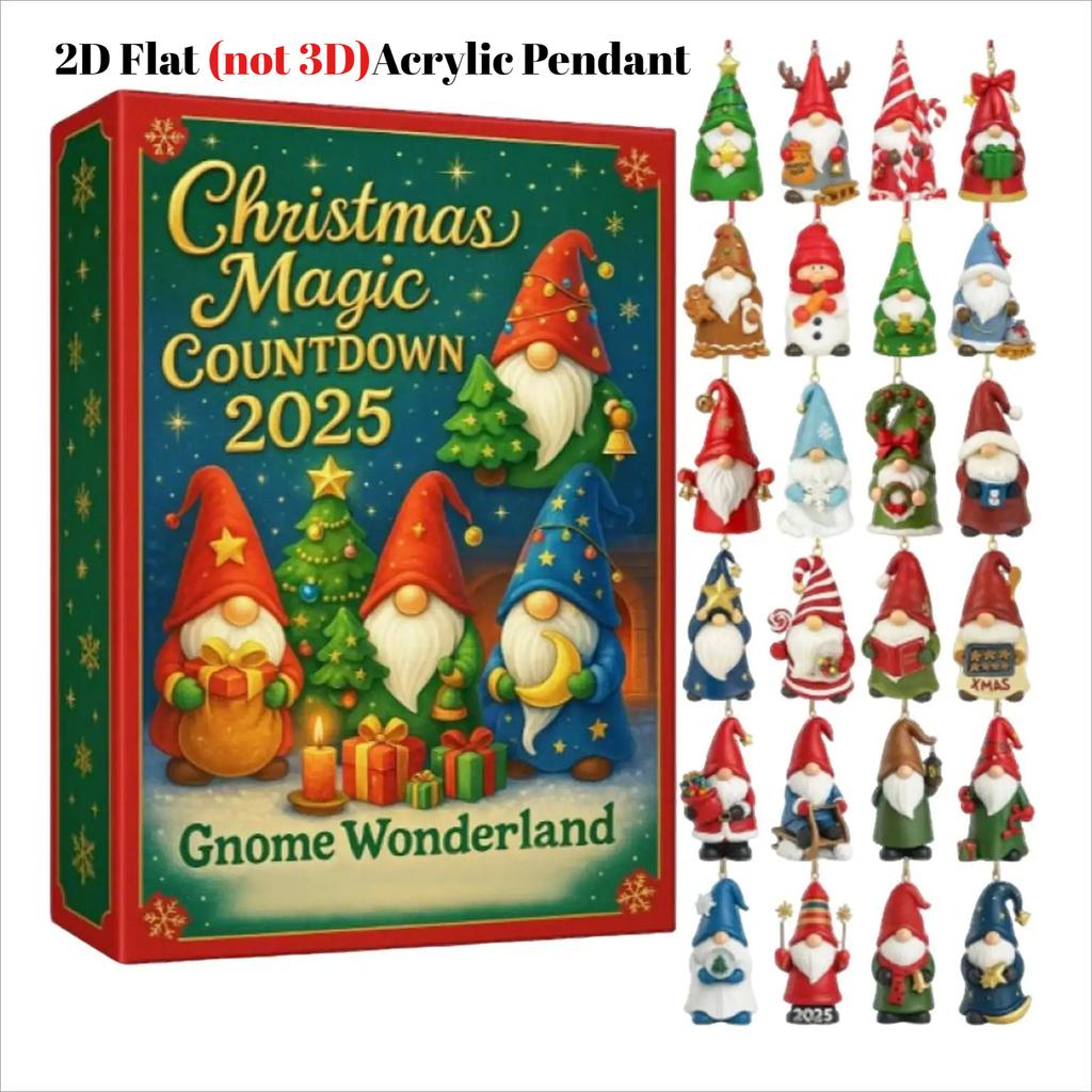 Gnomes Advent Calendars 2025,24 Days Gnome Wonderland Ornaments Christmas Countdown Calendar 2025,2D Flat  Gnomes Figures Pendant Advent Calendars