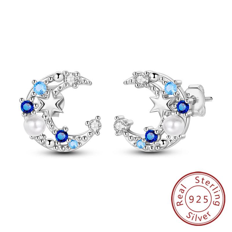 New 925 Silver Hoop Earrings Star Moon Stud Drop Earrings For Woman Party Wedding Accessories Fashion Jewelry Gift
