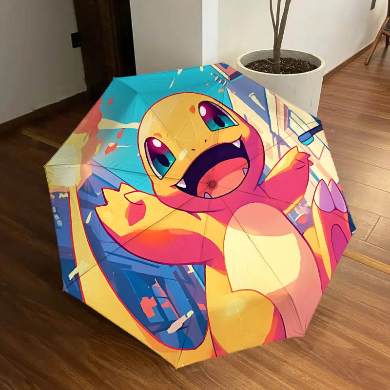 1pc Pokemon Charmander Automatic Folding Umbrella - Compact 8-Rib Design, Durable Plastic & Iron, Lightweight for Outdoor Daily Use, a0929216