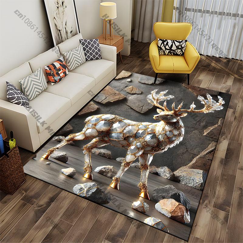 Majestic Crystal Adorned Deer Carpet Yoga Living Room Room Decor Children's Crawling Mat Doormat Area Rug Games Mat