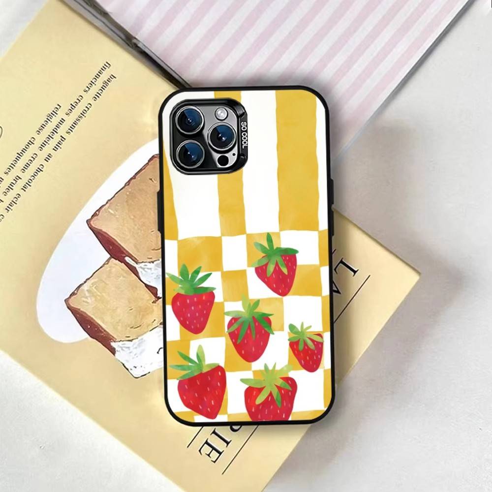 Korean Sweet Strawberry Phone Case For iPhone 17,16,15,14,13,12,11 Plus,Pro Max,XS,Colorful Silver Phone Case Funda Cover
