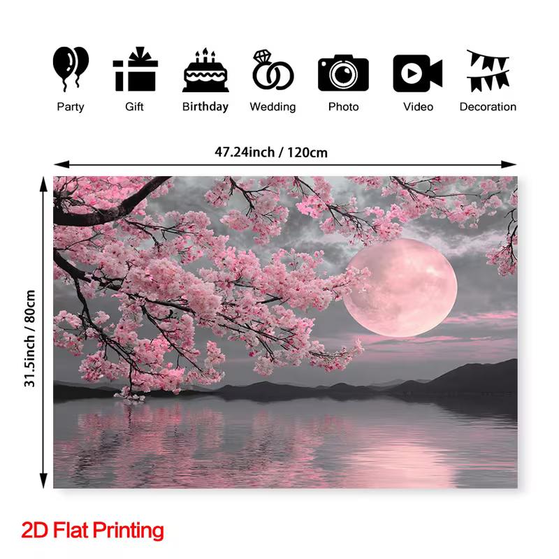 Sfondo Lago di Sakura Notturno 2D con Riflesso della Luna Rosa