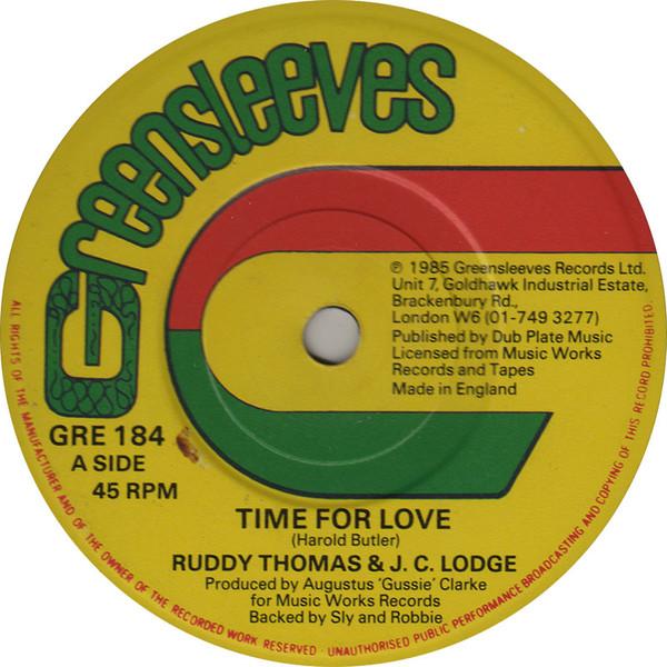 

7inch Record RUDDY THOMAS JC LODGE Time For Love GRE184 Greensleeves Re 1985 UK Reggae Ska Dub Used