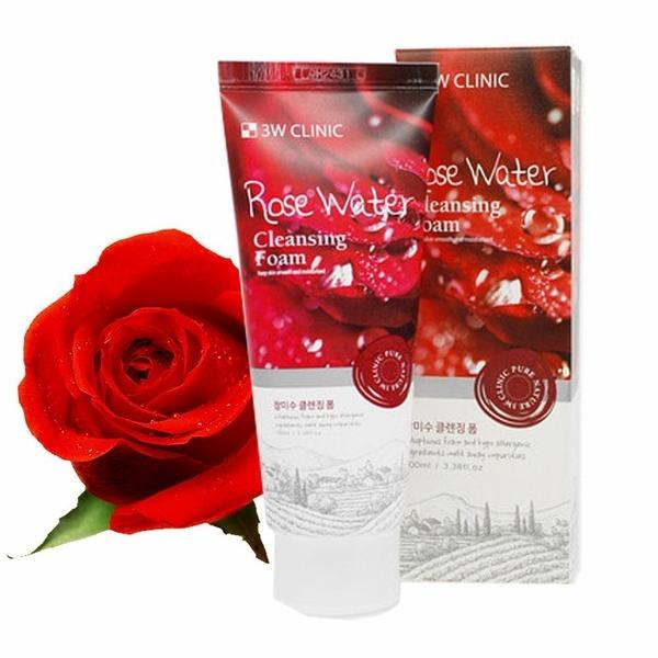 3W Clinic Rose Water Cleansing Foam 100ml Pure Natural Foam Cleanser (WC8A709)