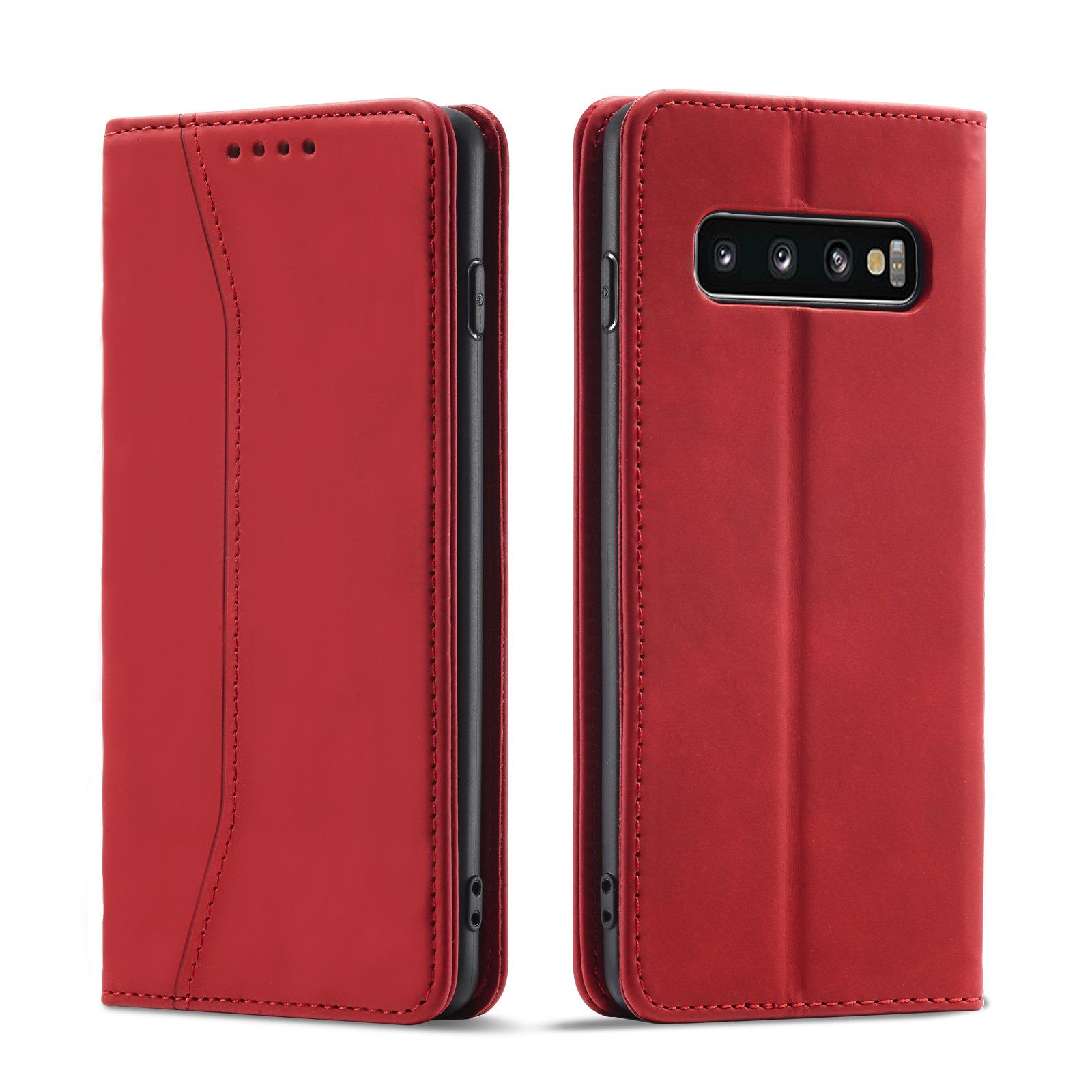 

Сумісний шкіряний чохол для телефону Samsung S10/S9+/A51/A31/A50 з слотом для картки та відкидною кришкою S6 Edge червоний