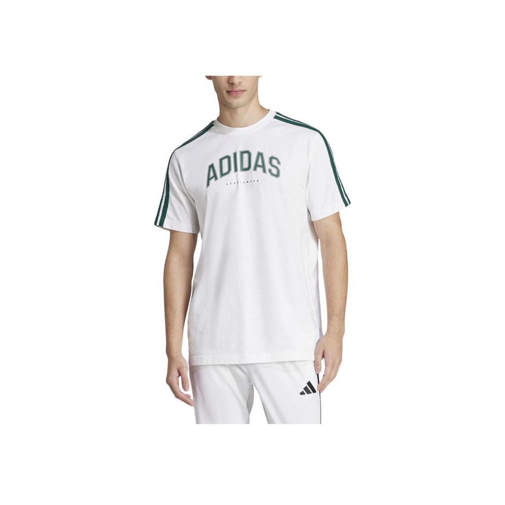 Adidas Logo Striped Round Neck Short Sleeve T-Shirt Men Tops White JJ3868