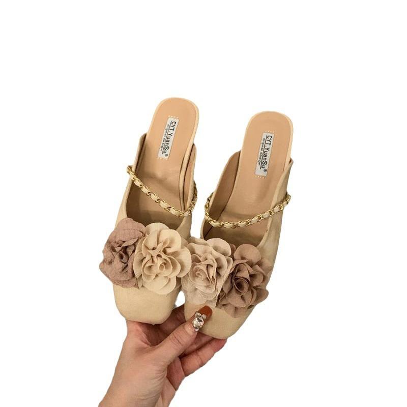 Flat Bottom New Chinese Style Flat Bottom Bag Head Half Support Shoes Women's Shoes Wear 2025 New Internet Celebrity Temperament Small Sandals