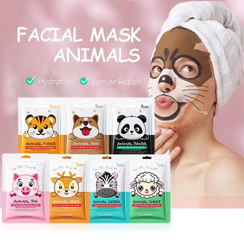 5pz SADOER Maschere con Fantasia Animale Maschera Viso Idratante Antirughe Anti-Invecchiamento Schiarente Maschere Viso Cura della Pelle Prodotti Novità