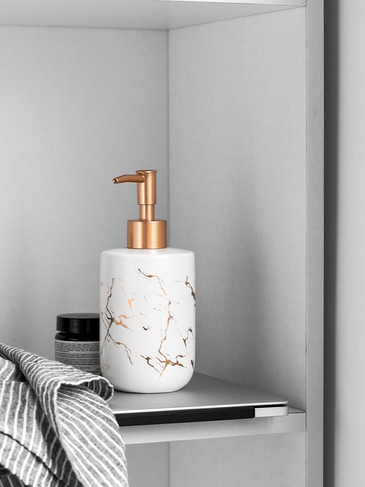 Gold Marble Ceramic Dispenser for Liquid Soap, Gel, or Shampoo