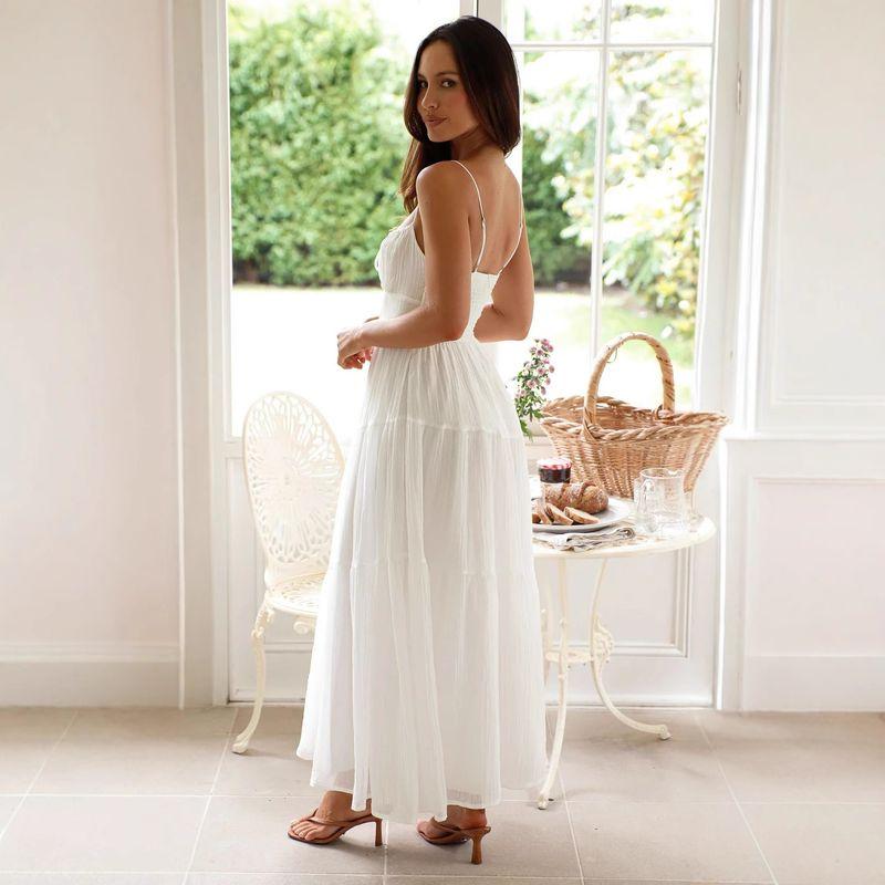 European and American Women clothes New 2025 Sleeve Patchwork Sling Long Backless Lace-up Big Hemline Dress