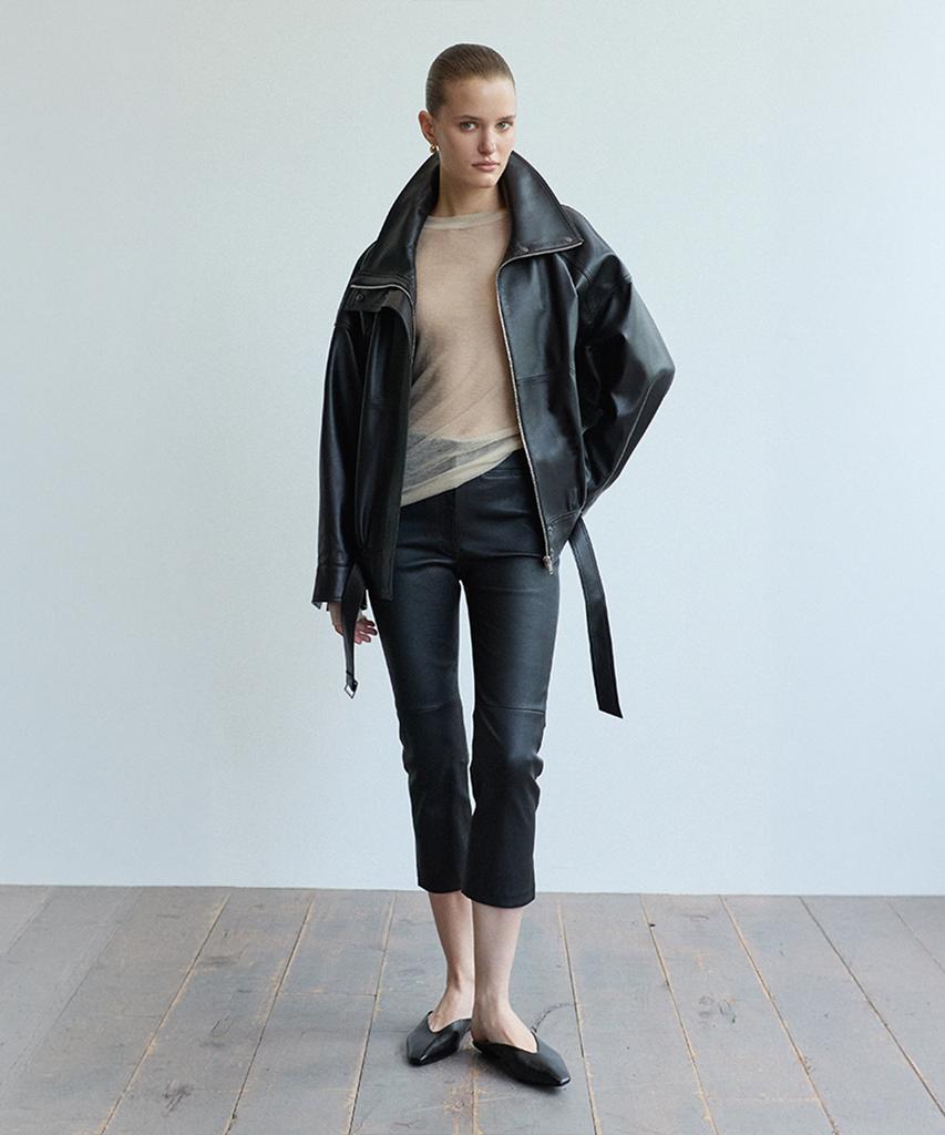 VERDEMAR High-Neck Belted Leather Blouson_Black