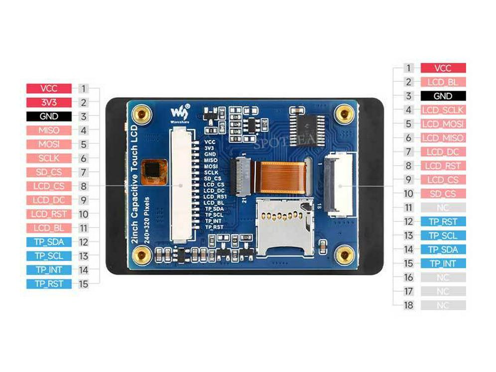 2'' ESP32 LCD Touch Display ST7789 for Arduino/Raspberry Pi/Pico
