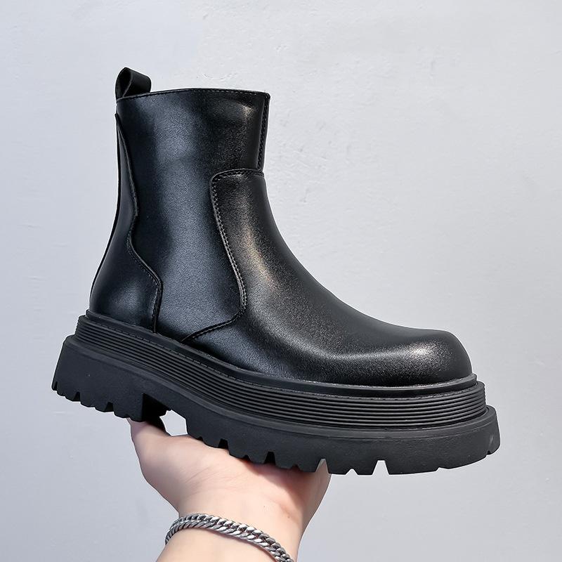 men fashion chelsea boots black trendy original leather shoes cowboy platform boot party nightclub designer chunky botas hombre