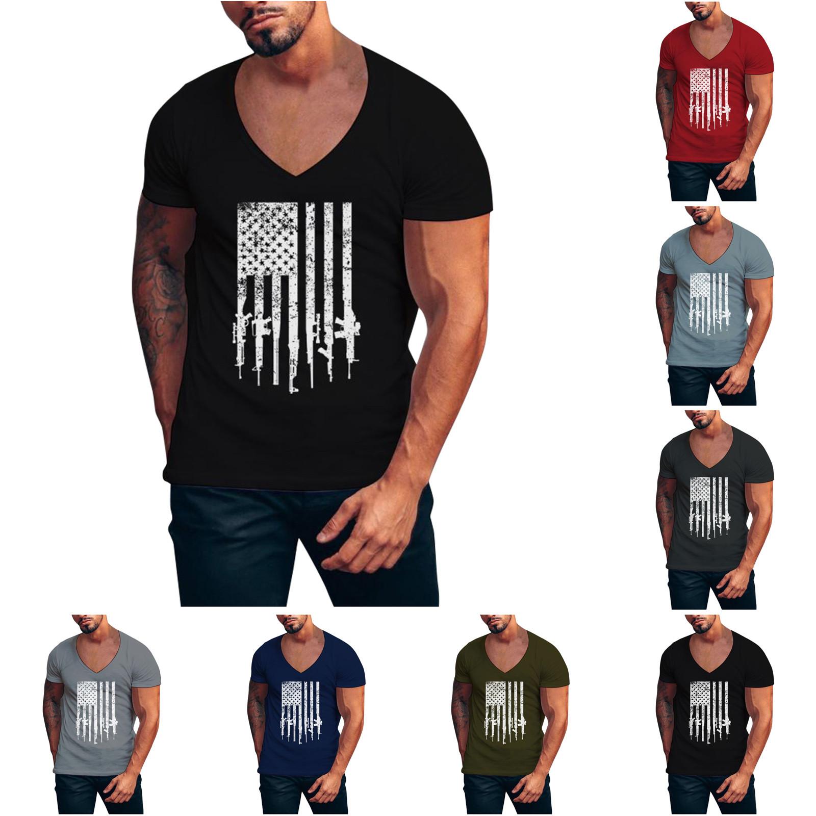 

(Qunide) Summer Short-Sleeved Multicolor V-Neck Cotton Street Loose Print Pullover T-Shirt