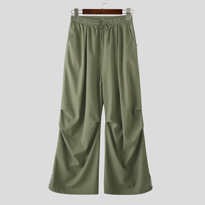 INCERUN Men Pants Casual Elastic Waist Long Ruffled Cargo Trousers