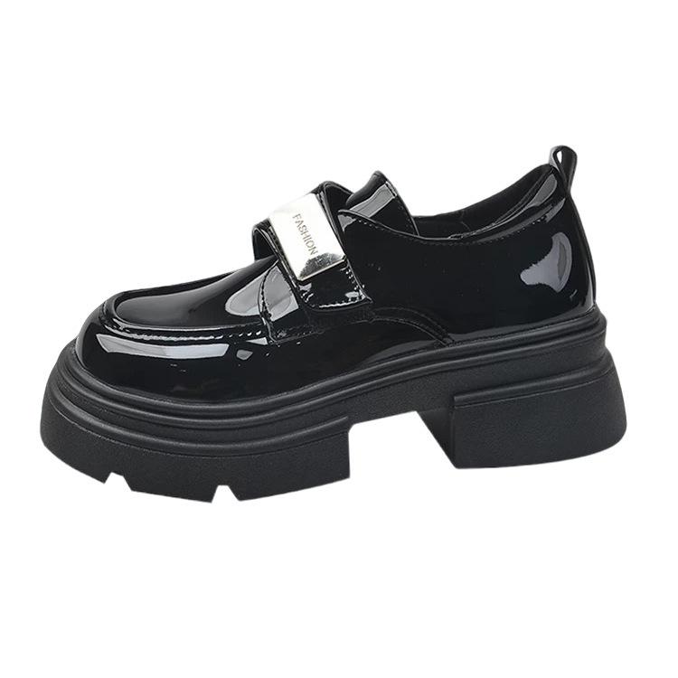 Black Loafers Women's Platform One Pedal 2025 Spring and Autumn New French Japanese JK with Skirt Height-increasing Small Leather Shoes