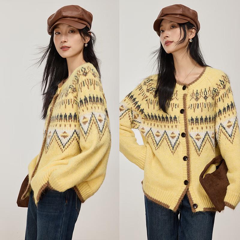 VICTORIA&VERA Women's Fair Isle Jacquard Wool Blend Cardigan