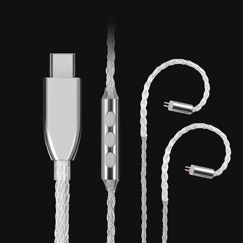 Replacement Upgrade Cable 3.5mm/Type-C 8Core Wire 2Pin 0.78mm Plug Headphone Cable Support Volume Control 51inch Cable