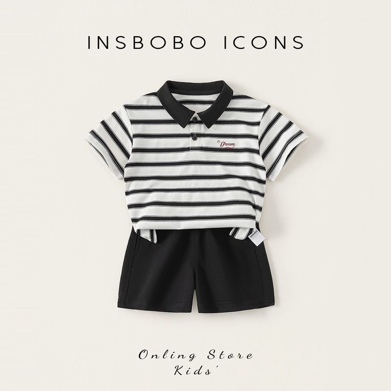 Insbobo Children s Clothing Boys Suit Summer Baby Boy Striped Two-Piece Set Summer Style Baby Children s Clothing Versatile Black and White Strips 80